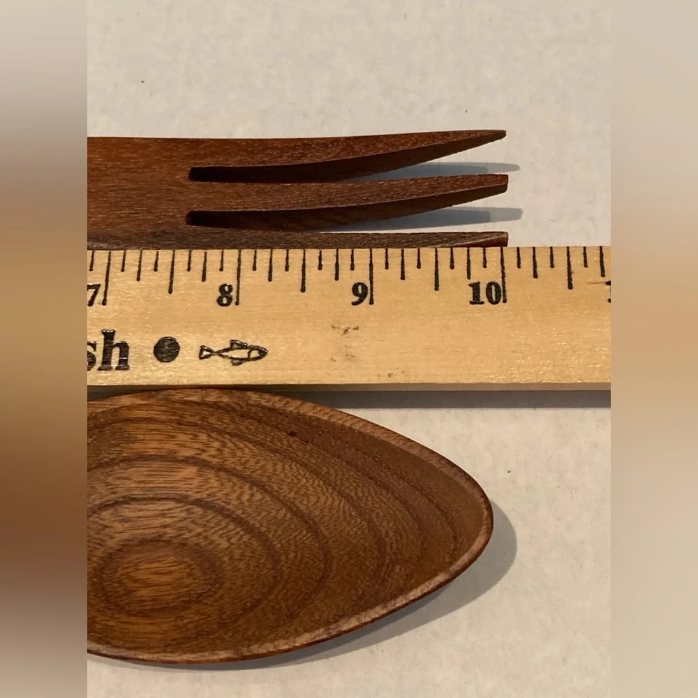 Vintage MCM Large Wooden Spoon and Fork Wall Hanging Tiki Totem Decor Lot of 4